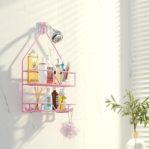 TreeLen Pink Shower Caddy Over Shower Head, Pink Bathroom Accessories, Gift for Girlfriend, Wife, Little Girl - color: Pink