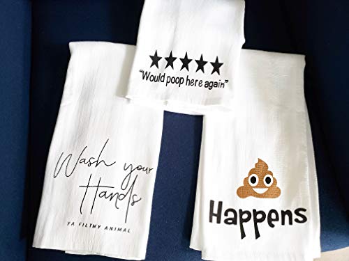 Cotton Kitchen Hand Towels Set, Soft Highly Absorbent 100% Terry Cloth Tea Towel Simple Funny Design Decorative Durable Large White Bathroom Powder Room Gift 28 X 12 Inches Set of 3 (Bathroom)
