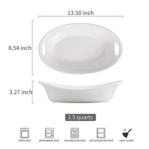 YHOSSEUN Large Serving Bowl with Handles, Oval Serving Platter Set of 2 | Thanksgiving Serving Dishes for Entertaining, Ceramic Salad Bowls Set, 1.5 Quarts, White, Microwave Dishwasher Oven Safe - style: Oval