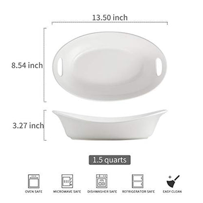 YHOSSEUN Large Serving Bowl with Handles, Oval Serving Platter Set of 2 | Thanksgiving Serving Dishes for Entertaining, Ceramic Salad Bowls Set, 1.5 Quarts, White, Microwave Dishwasher Oven Safe - style: Oval