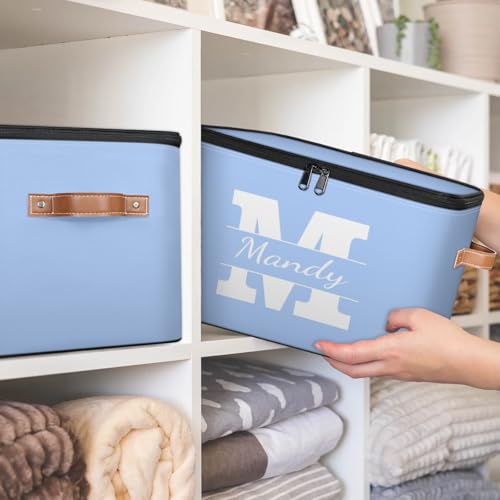 Personalized Storage Basket with Name Initial, Customized Keepsake Box | Foldable Sturdy Large Storage Bin Organizer with Handle Lid Lightweight Waterproof Dustproof, 14"L x 10.2"W x 10.4"H - color: Option 1