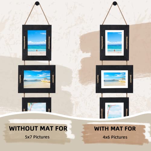 5x7 Collage Picture Frames, 3 Opening, Solid Wood, Black, 2 Pack | Wall-Mounted Hanging Design, Displays 4x6 Photos with Mat or 5x7 Photos Without Mat, Three-Opening Layout - color: Black