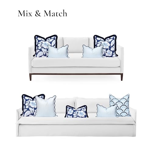 Hofdeco Premium Coastal Patio Indoor Outdoor Scalloped Lumbar Pillow Cover Only, 12"x20" Water Repellent for Backyard, Couch, Baby Blue Print Stripes - color: Baby Blue Stripes B 12"x20"