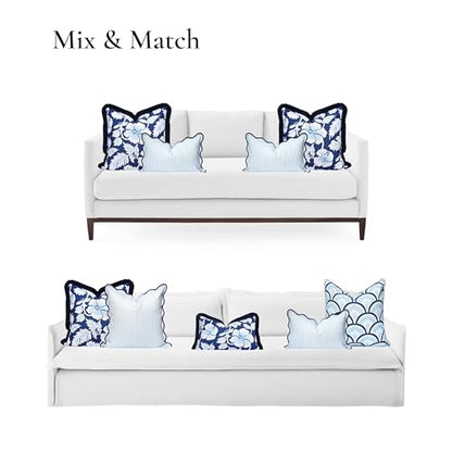 Hofdeco Premium Coastal Patio Indoor Outdoor Scalloped Lumbar Pillow Cover Only, 12"x20" Water Repellent for Backyard, Couch, Baby Blue Print Stripes - color: Baby Blue Stripes B 12"x20"