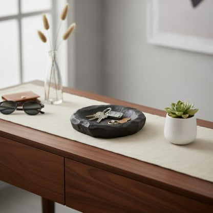 13 Inch Square Ceramic Catchall Tray, Modern Black Jewelry Organizer for Vanity, Entryway Console, or Nightstand - Decorative Key & Ring Dish