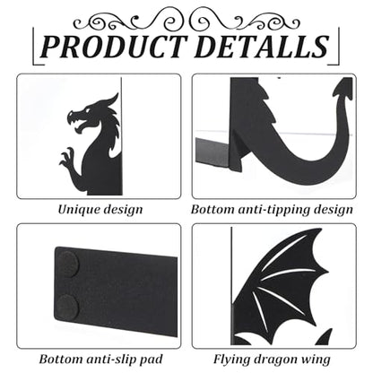 Dragon Bookends Set of 2 Styles Metal Book Ends for Shelves | Gothic Dragon Head Wings Design, Sturdy Metal Construction, Non-slip Base, Home Office Bookshelf Gift Dragon Lovers - style: Evil Dragon