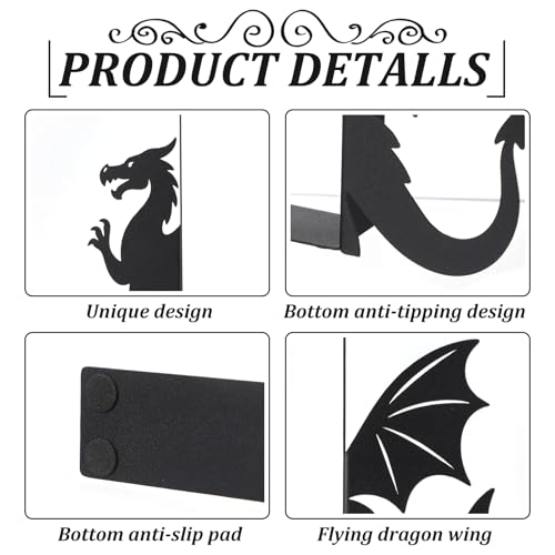 Dragon Bookends Set of 2 Styles Metal Book Ends for Shelves | Gothic Dragon Head Wings Design, Sturdy Metal Construction, Non-slip Base, Ideal Home Office Bookshelf Gift Dragon Lovers - style: Evil Dragon