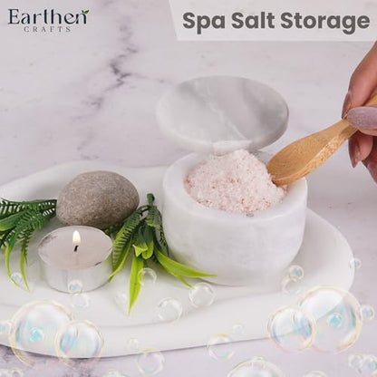 Marble Salt Cellar with Lid 3" Inch Salt Holder White Mini Salt Container with Magnetic Lock for Kitchen Counter, Salt & Spice Storage, Seasoning Jars for Table, 2.5 OZ Capacity - color: White