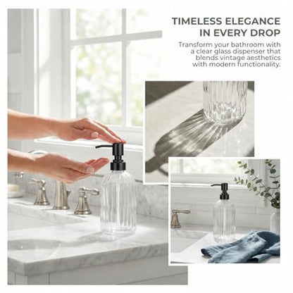 Clear Glass Soap Dispenser | with Matte Black 304 Rustproof Stainless Steel Pump 18oz for Kitchen and Bathroom Hand Soap Dispenser Bottle - color: Clear-black Pump