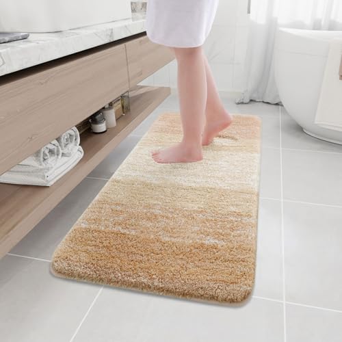 Arotive Microfiber Bathroom Rugs, Shaggy Soft Absorbent Bath Rug, 47x17 | Beige, Rubber Backing Thick Plush Machine Washable Dry Bath Mats for Bathroom, Tub and Shower, Rectangular - color: Beige, size: 47" X 17"