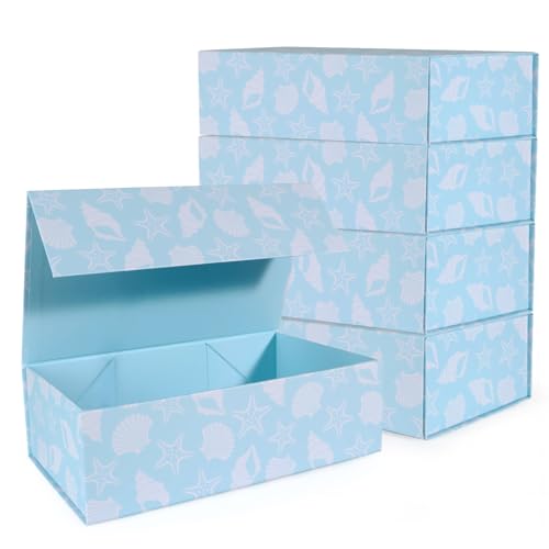 LFBOX Blue Ocean Theme Gift Box with Magnetic Lids 5 Pack | Large Bridesmaid Groomsman Proposal Boxes,13.8x8.3x4.4 in, Collapsible Rectangle Storage Box Bulk - color: Ocean Theme, size: 1 Count (Pack of 5)