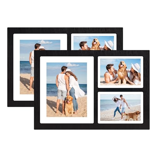 YESKAY Collage Picture Frame for 8x10 and 2 5x7 Pictures,3-Opening Wooden Frame with Tempered Glass,Display Family Photos for Wall Decor,Rustic Black,2 Pack - color: Rustic Black, size: 8x10&5x7-3 Opening(OD:11x16in)