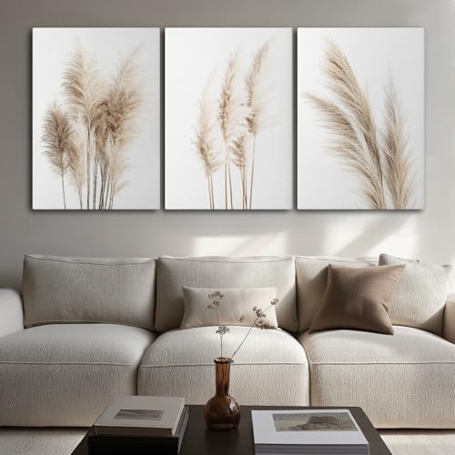 Wivsev Pampas Grass Canvas Wall Art,Beige Botanical Wall Art,Nature Botanical Pictures Prints,Minimalist Wall Decor for Living Room,Bedroom,Bathroom Decorations (16" x 24" x 3 pcs) - size: 16" x 24" x 3 pcs