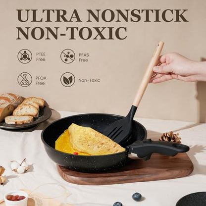 KIKCOIN 30-Piece Nonstick Pots and Pans Set, Cookware with Removable Handle | Induction Ready, Stackable for RV kitchen, Dishwasher and Oven Safe, PFOA-Free, includes Frying pans, Saucepans and Casserole - color: Black, size: 30 Pack