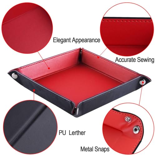 Valet Tray Desktop Storage Organizer – Vegan Leather Catchall Tray Bedside Vanity Tray Nightstand Caddy Holder for Remote Controller, Watch, Keys, Phone, Wallet, Coin, Jewelry, Red - color: Red