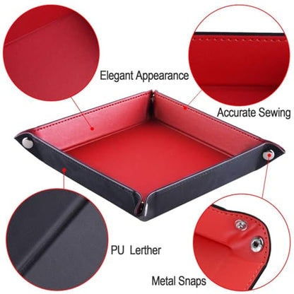 Valet Tray Desktop Storage Organizer – Vegan Leather Catchall Tray Bedside Vanity Tray Nightstand Caddy Holder for Remote Controller, Watch, Keys, Phone, Wallet, Coin, Jewelry, Red - color: Red
