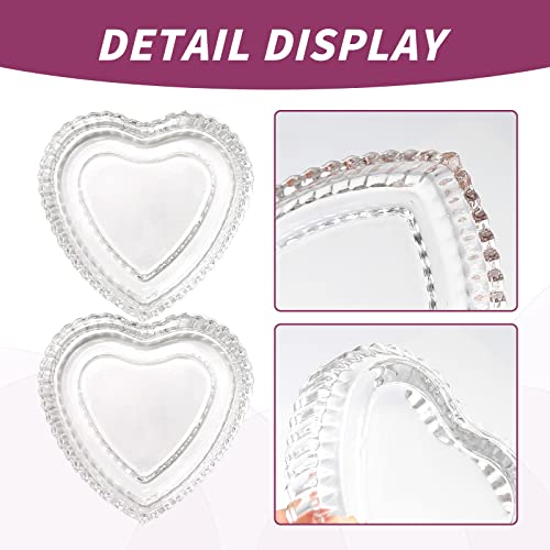 Crystal Glass Heart Shaped Storage Box, Embossed Jewelry Box Trinket Storage Tray Candy Box with Lid (2Pack Clear)