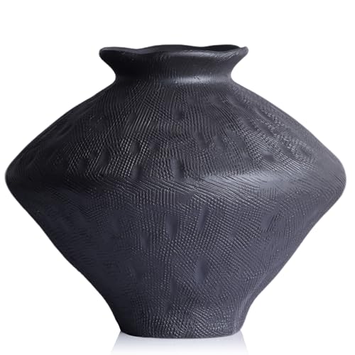 Wabi Sabi Rusty Vintage Vase, 11.4" Tall Wabi Sabi Decor Rustic Farmhouse Pottery Vase for Centerpiece, Textured Pottery Flower Vases for Home Decorative, Table, Living Room (Black, Large) - color: Black, size: 11.4 in