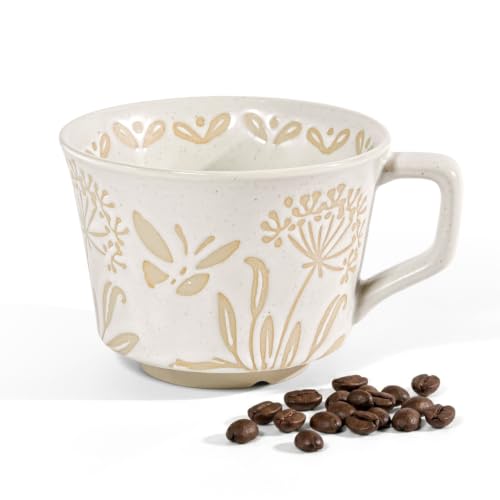 AGH Vintage Ceramic Coffee Mug with Handle, 11oz Hand Painted Flower Stoneware Tea Cup Unique Cute Ceramic Coffee Travel Mug for Tee Latte, Microwave Dishwasher Safe (Dandelion) - color: Dandelion