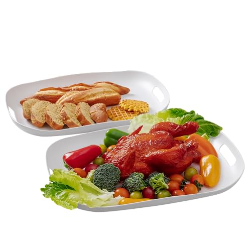 Extra Large Serving Platter, Set of 2, 18.75 x 14.375 x 2 Inch Large Melamine Serving Tray with Handle,Rectangular Serving Trays for Party, Big Turkey Platter, Dishwasher Safe, Matte White - color: Matte White Serving Tray