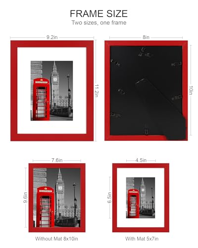 Hongkee 8x10 Picture Frame (4 Pack, Red) Made of Real Glass and Wooden Frame - Display Pictures 5x7 with Mat or 8x10 Without Mat, 8 by 10 Photo Frames TableTop Display and Wall Mounting - color: Red, size: 8x10 in