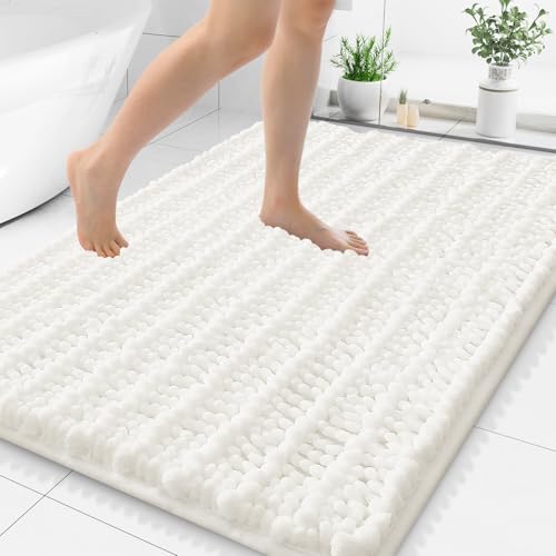 Smiry Bathroom Rugs 48X32, Extra Soft Rubber Backing Chenille Bath Mats | Ivory Machine Washable Non Slip Quick Dry Bath Mats for Bathroom Floor, Tub, Shower, Home Decor Accessories - color: Ivory, size: 48'' X 32''