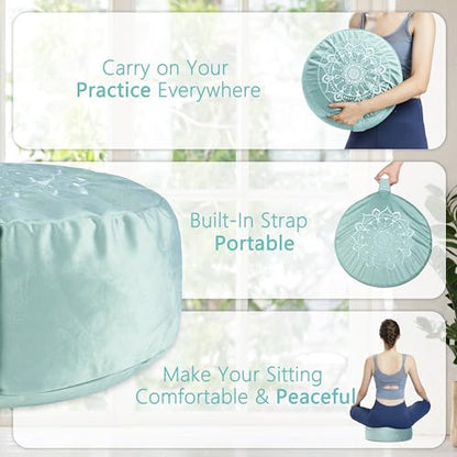 Hihealer Meditation Cushion, Traditional Tibetan Meditation Pillow Velvet Cover - Large Floor Cushion Seating for Adults - Yoga Buckwheat Bolster for Women、Moms - color: Tranquil Night & Day