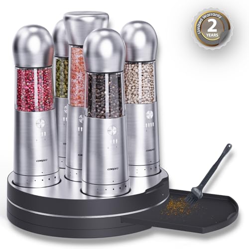 COSPRO Electric Salt & Pepper Grinder Set of 5 | Wireless Charging | Rechargeable | Stainless Steel | One-Hand Use | Adjustable Coarseness | Easy Clean | Himalayan Salt & Spices - size: Set of 5