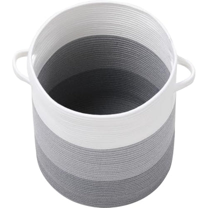 16x18 Inch Extra Large Round Cotton Rope Storage Basket with Lid, Decorative Woven Bin with Cover for Living Room Bedroom Closet, Light Grey & Grey