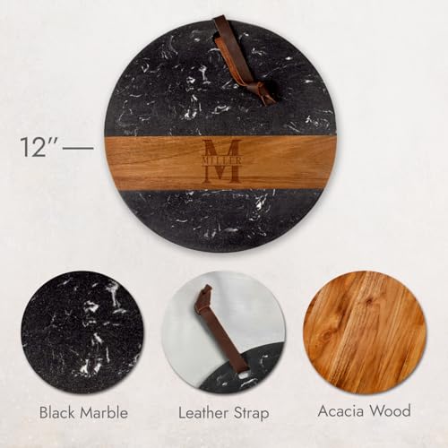 HomeWetBar Personalized Charcuterie Board | Custom 12" Round Black Marble & Acacia Wood Cheese Board | Perfect Housewarming + Wedding + Couples Gift Idea - style: Winslow Round Black Marble Board