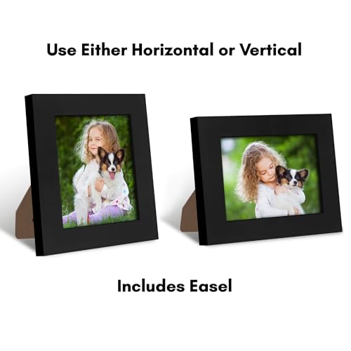 Americanflat 4x5 Picture Frame - Engineered Wood - Black | Shatter-resistant glass, wall or tabletop display with included easel, sawtooth hangers included - color: Black, size: 4x5