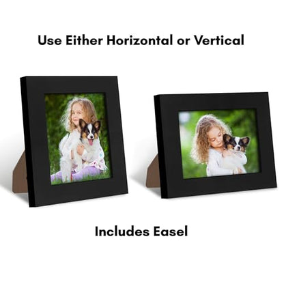 Americanflat 4x5 Picture Frame - Engineered Wood - Black | Shatter-resistant glass, wall or tabletop display with included easel, sawtooth hangers included - color: Black, size: 4x5