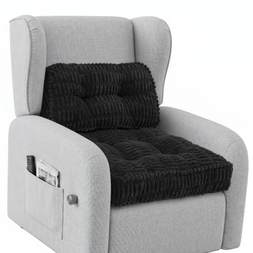 idee-home Recliner Cushions with Lumbar Support Pillow Set for Elderly | 20x20x5 Inch Recliner Seat Cushion Tufted, Large Square Seat Cushion Non-Slip Reduce Hip & Lumbar Pain - color: Black Seat&lumbar