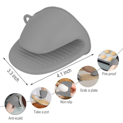 2 PCS Mini Silicone Oven Gloves Heat Resistant Cooking Pinch Mitts Potholder for Kitchen Cooking & Baking (Light Grey) - color: Light Grey