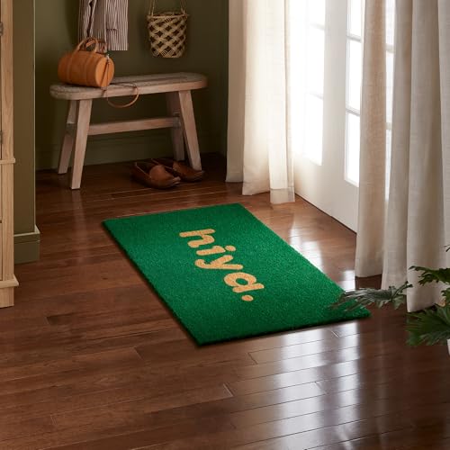 TOWN & COUNTRY TERRA Hiya Painted Welcome Door Mat, Natural Coir, Heavyweight, Non-Slip Entryway Mat, Green, 24"x36" - color: Green, size: 2' x 3' (Rectangular)