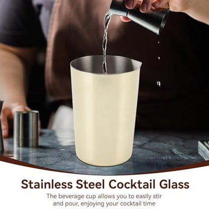Cocktail Mixing Glass, Glass Bar Shaker Metal Bar Mixing Pitcher for Stirring Drinks Stainless Steel Cocktail Pitcher Drink Maker for Bar(Gold)