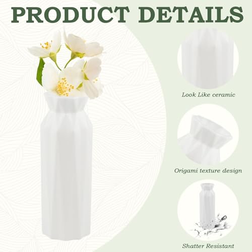 Haploon Plastic Vases 10 Pack Composite Flower Vase Conic Floral Holder | Small Tall Fake Flowerpot, Centerpiece Center Wedding Party Arrangement, Modern Living Room Table Décor, White Vases