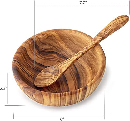 Wooden Bowl and Spoon Set - Natural Wood Hand Carved Bowl for Salad, Cereal, Oatmeal - Handmade Wooden Snack Bowls & Servers - Decorative Serving Dishes for Party - Wooden Fruit Bowl
