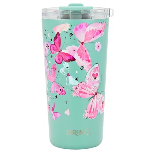Drinco - 20 oz Stainless Steel Tumbler | Double Walled Vacuum Insulated Mug With Lid, 2 Straws, For Hot & Cold Drinks (20oz Butterfly) - color: 20oz Butterfly
