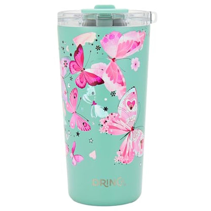Drinco - 20 oz Stainless Steel Tumbler | Double Walled Vacuum Insulated Mug With Lid, 2 Straws, For Hot & Cold Drinks (20oz Butterfly) - color: 20oz Butterfly