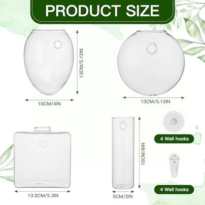 4 Pcs Wall Hanging Planter Wall Window Propagation Station Hanging Planter Glass Terrarium Container Plant Propagation Station Vase for Garden Office Decor(Geometric)