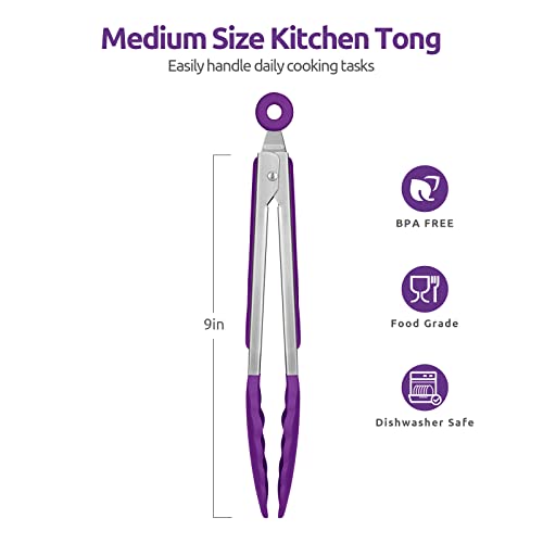 U-Taste 600ºF High Heat 9in Silicone Kitchen Tong and 600ºF Heat Resistat Spatula Spoon Flexible Silicone Cooking Scoop Spoonula (Purple)