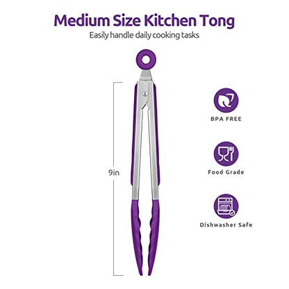 U-Taste 600ºF High Heat 9in Silicone Kitchen Tong and 600ºF Heat Resistat Spatula Spoon Flexible Silicone Cooking Scoop Spoonula (Purple)