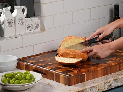 Howizz Solid Acacia Wood 17"x13" Cutting Board, Extra Thick 1.5" End Grain Butcher Block For Kitchen, Non Toxic Pre-Oiled Carving Tray, Juice Grooves and Easy Grip Handle Chopping Board - color: End Grain, size: 17"L x 13"W
