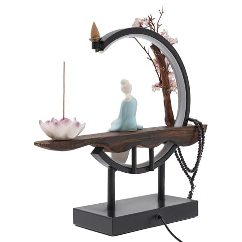 Backflow Incense Holder with LED Light, Countertop Incense Burner Holder Chinese Retro Ceramic Backflow Incense Burner for Relaxing or Home Decor (Style 6) - size: Style 6