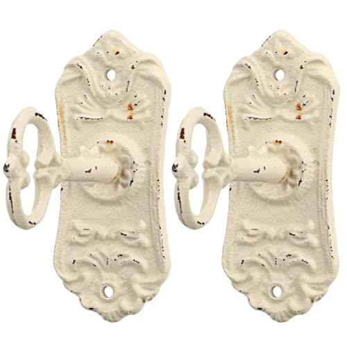 Pelopy 2 Pack Decorative Vintage Cast Iron Wall Hooks Victorian Key Wall Holder for Hanging Coats Key Bags Hats Towels Hanger Rustic Farmhouse Decor (White) - color: White