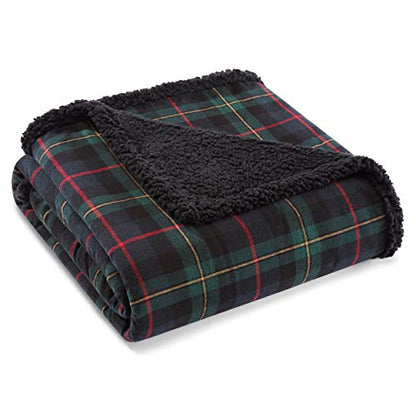 Eddie Bauer - Throw Blanket, Brushed Fleece & Plush Sherpa Bedding, Throw Blanket for Couch & Bed (Pine Tartan Dark Green, 50" x 60") - color: Pine Tartan Dark Green