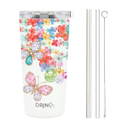 Drinco - 20 oz Stainless Steel Tumbler | Double Walled Vacuum Insulated Mug With Lid, 2 Straws, For Hot & Cold Drinks (20oz Garland) - color: 20oz Garland