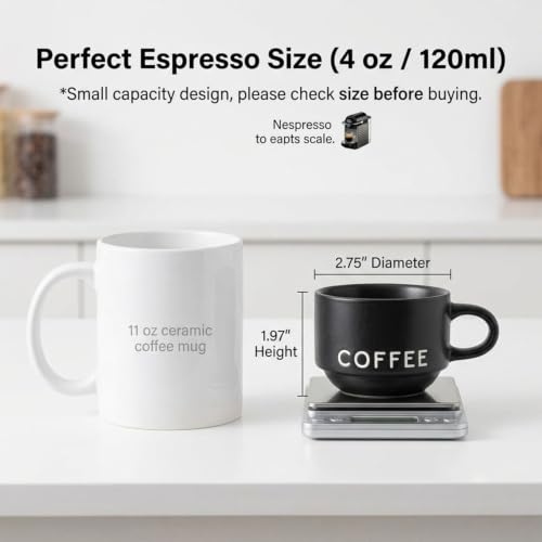 ASTRUE Matte Black Espresso Cups, 4 oz Stackable Porcelain Demitasse Coffee Mugs, Set of 4 - size: 4 oz