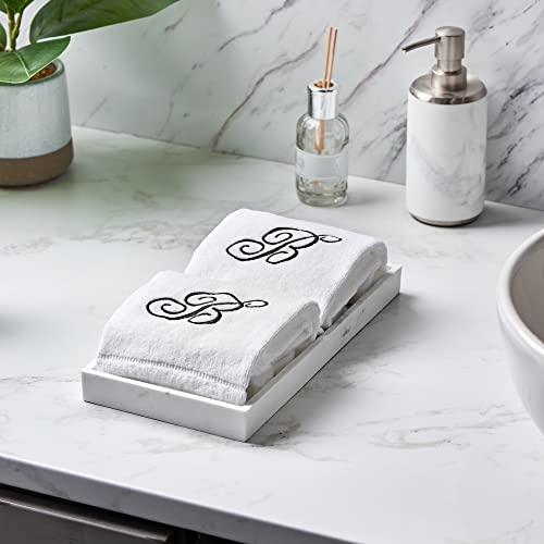 Personalized Initial Fingertip Towels - 2 Pack 11x18 - Black Embroidery On White Towel, Modern Monogrammed Towels, Great Personalized Initial Gift for Women, Teachers, Friends, Bridesmaids Initial A - color: A